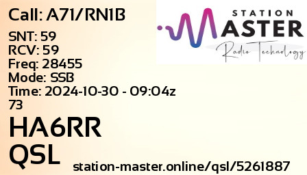 QSL Card for HA6RR QSO with A71/RN1B