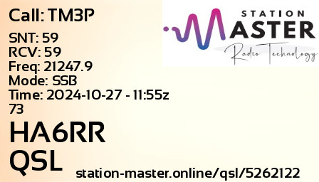 QSL Card for HA6RR QSO with TM3P