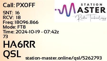 QSL Card for HA6RR QSO with PX0FF
