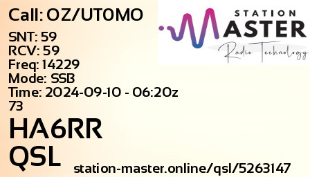 QSL Card for HA6RR QSO with OZ/UT0MO