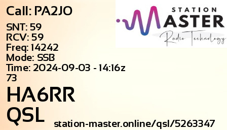 QSL Card for HA6RR QSO with PA2JO