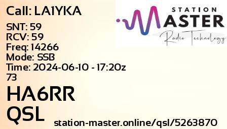QSL Card for HA6RR QSO with LA1YKA