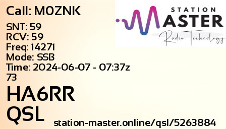 QSL Card for HA6RR QSO with M0ZNK