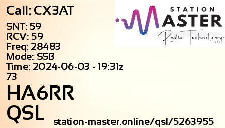 QSL Card for HA6RR QSO with CX3AT