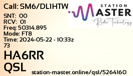 QSL Card for HA6RR QSO with SM6/DL1HTW