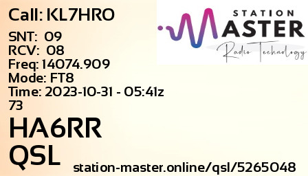 QSL Card for HA6RR QSO with KL7HRO