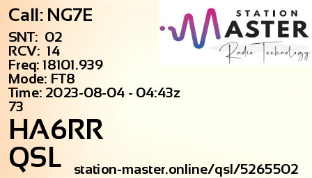 QSL Card for HA6RR QSO with NG7E