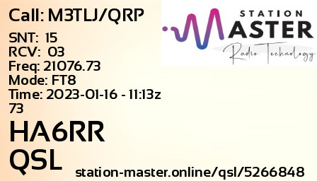 QSL Card for HA6RR QSO with M3TLJ/QRP