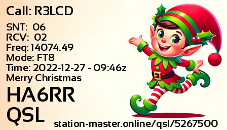 QSL Card for HA6RR QSO with R3LCD