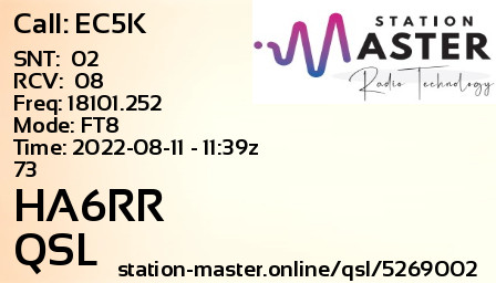 QSL Card for HA6RR QSO with EC5K