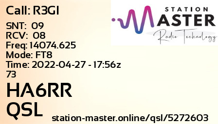 QSL Card for HA6RR QSO with R3GI