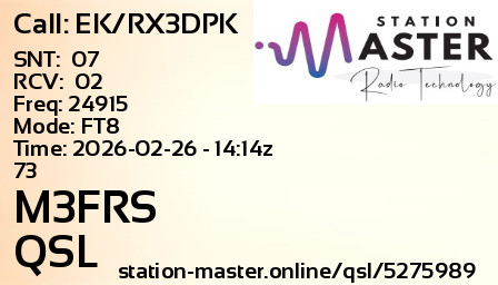 QSL Card for M3FRS QSO with EK/RX3DPK