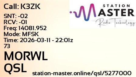 QSL Card for M0RWL QSO with K3ZK