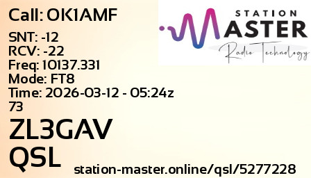 QSL Card for ZL3GAV QSO with OK1AMF