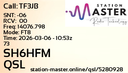 QSL Card for SH6HFM QSO with TF3JB