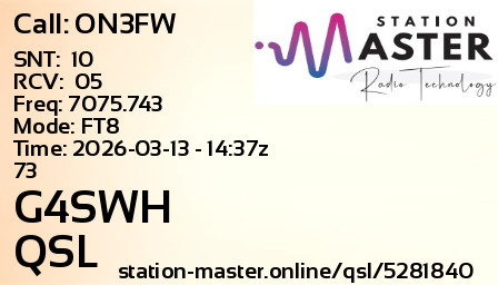 QSL Card for G4SWH QSO with ON3FW