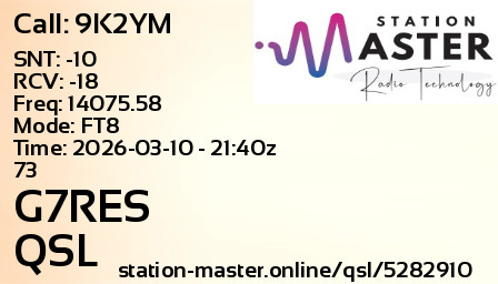 QSL Card for G7RES QSO with 9K2YM