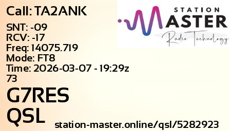 QSL Card for G7RES QSO with TA2ANK