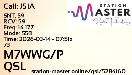 QSL Card for M7WWG/P QSO with J51A