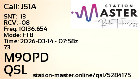 QSL Card for M9OPD QSO with J51A