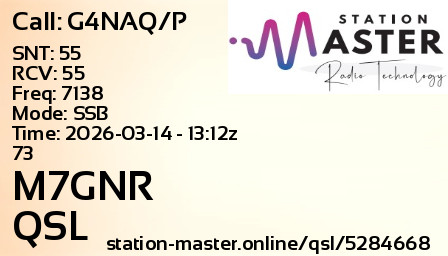 QSL Card for M7GNR QSO with G4NAQ/P