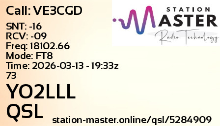 QSL Card for YO2LLL QSO with VE3CGD