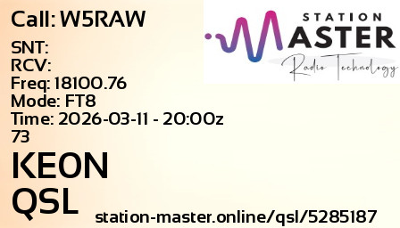 QSL Card for KE0N QSO with W5RAW