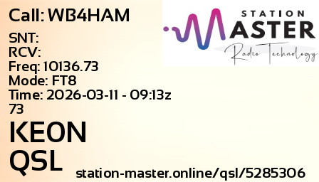 QSL Card for KE0N QSO with WB4HAM