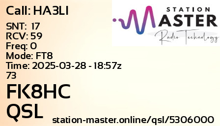 QSL Card for FK8HC QSO with HA3LI
