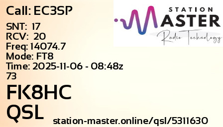 QSL Card for FK8HC QSO with EC3SP