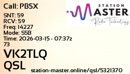 QSL Card for VK2TLQ QSO with PB5X
