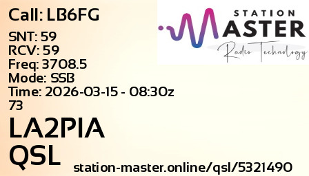 QSL Card for LA2PIA QSO with LB6FG