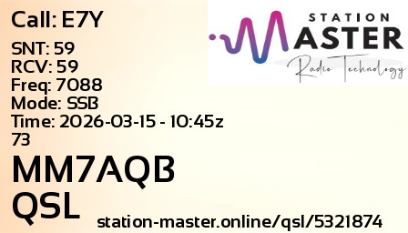 QSL Card for MM7AQB QSO with E7Y