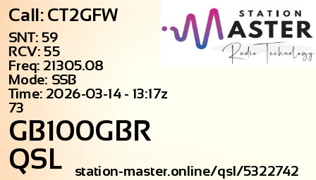 QSL Card for GB100GBR QSO with CT2GFW