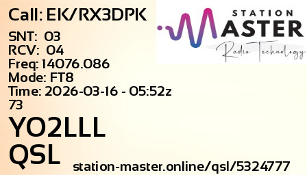QSL Card for YO2LLL QSO with EK/RX3DPK