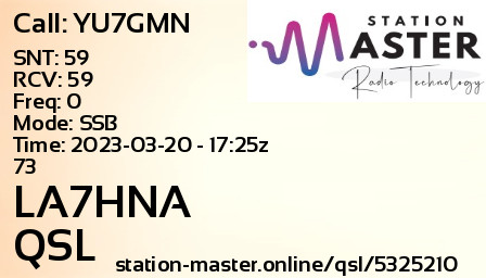 QSL Card for LA7HNA QSO with YU7GMN