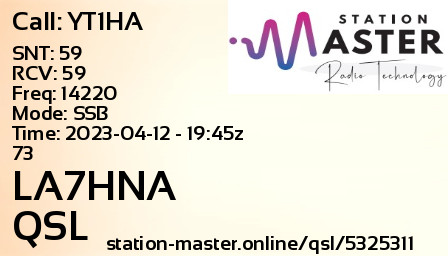 QSL Card for LA7HNA QSO with YT1HA