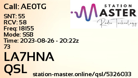 QSL Card for LA7HNA QSO with AE0TG