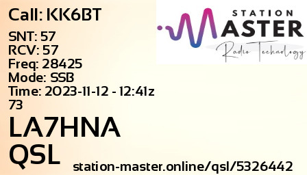 QSL Card for LA7HNA QSO with KK6BT