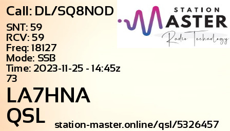 QSL Card for LA7HNA QSO with DL/SQ8NOD