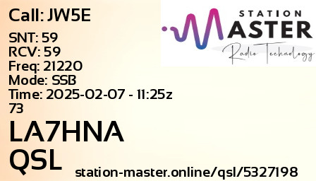 QSL Card for LA7HNA QSO with JW5E