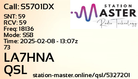 QSL Card for LA7HNA QSO with S5701DX