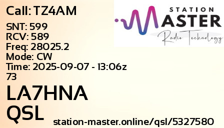 QSL Card for LA7HNA QSO with TZ4AM