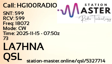 QSL Card for LA7HNA QSO with HG100RADIO