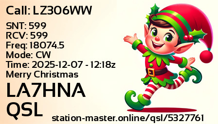 QSL Card for LA7HNA QSO with LZ306WW