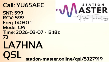 QSL Card for LA7HNA QSO with YU65AEC