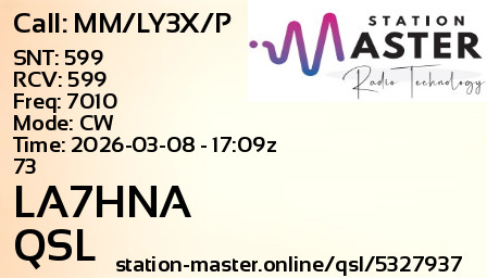 QSL Card for LA7HNA QSO with MM/LY3X/P