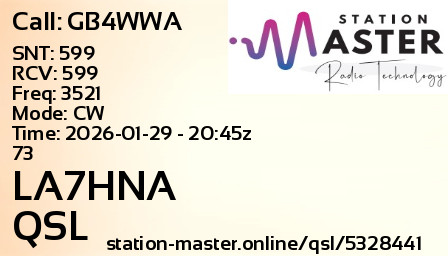 QSL Card for LA7HNA QSO with GB4WWA