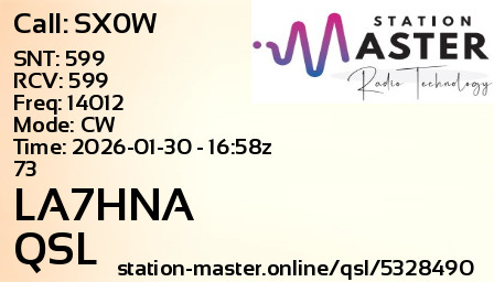 QSL Card for LA7HNA QSO with SX0W