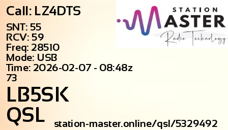 QSL Card for LB5SK QSO with LZ4DTS